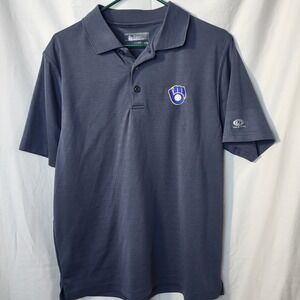 True Fan Milwaukee Brewers MLB Polo Shirt Men Large Navy Blue Stripe Performance